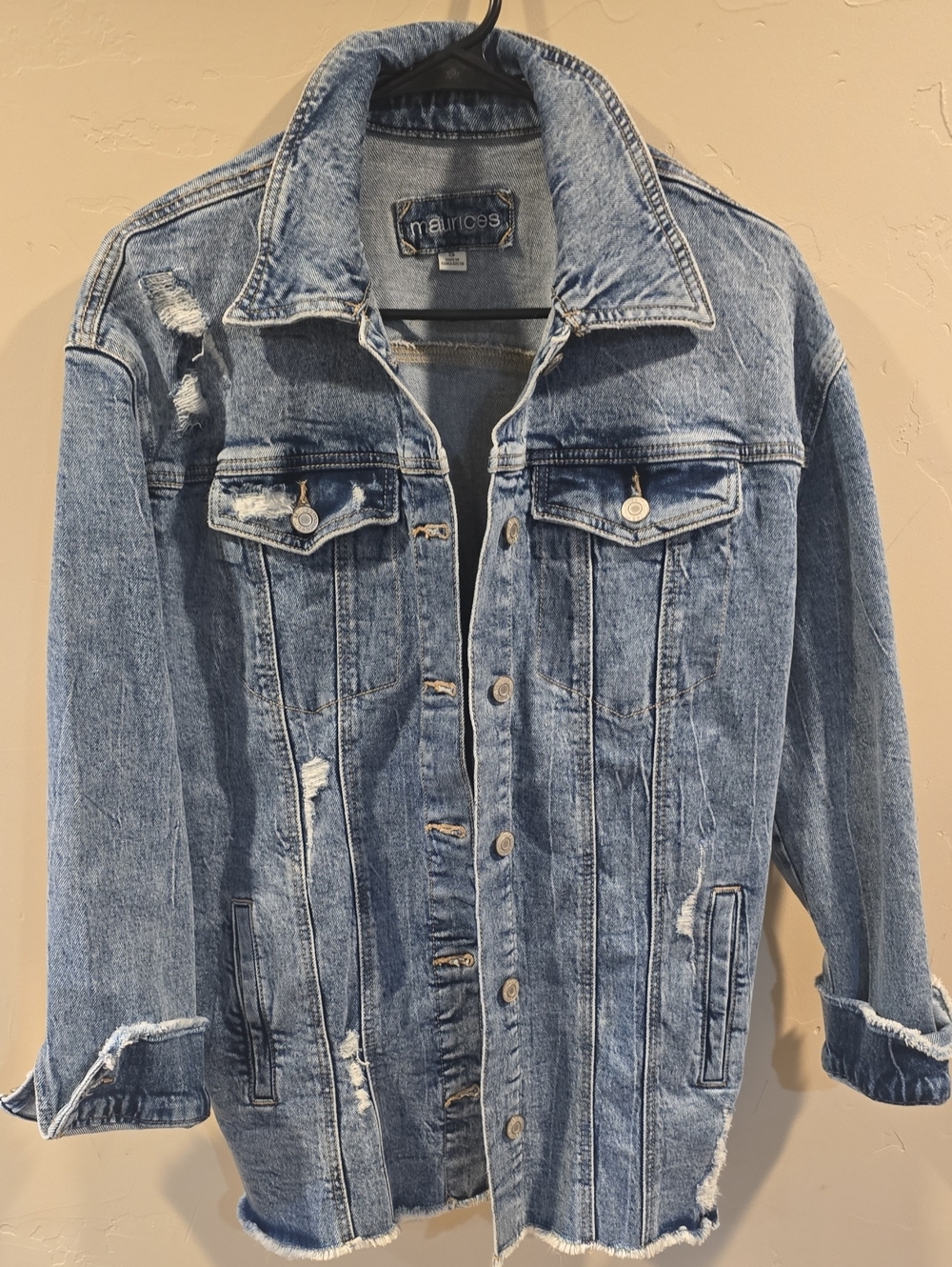 NWT Maurices Distressed Light Blue Denim Jacket